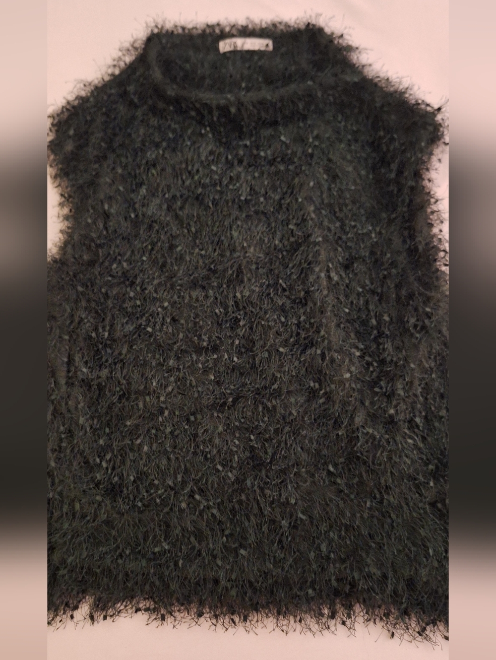 Zara Black Fuzzy Sleeveless Crew Neck Top Grass Like TOP [1 DAY SALE💲]